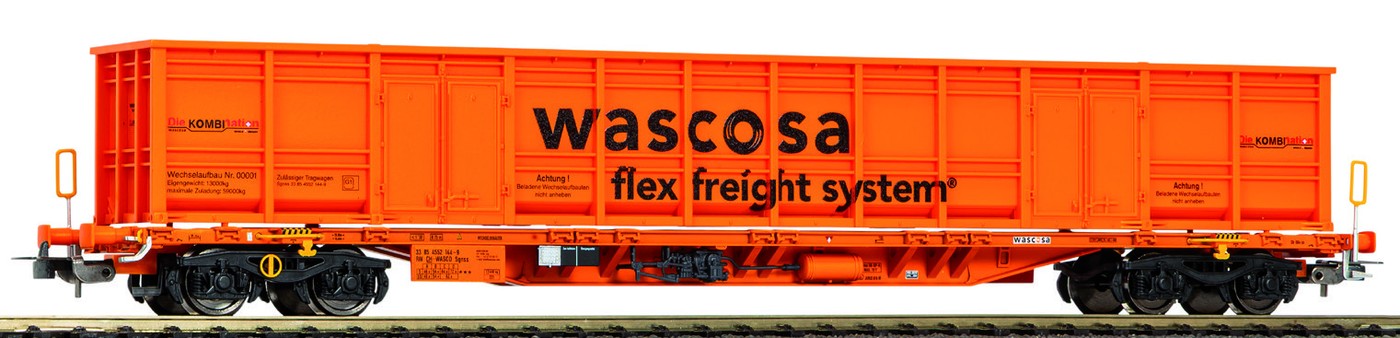 Containertragwagen Sgnns mit E-Aufbau blau CH-Wascosa Ep. VI (24566)