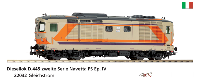 PIKO 22033 – Dieselová lokomotiva D.445 FS Navetta, 2. série, ep. IV – DC se zvukem